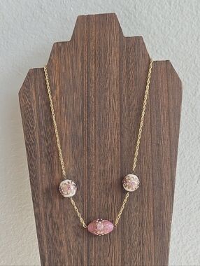 Antique Venetian Fiorato Wedding Cake Glass Bead Gold Tone Necklace 18"